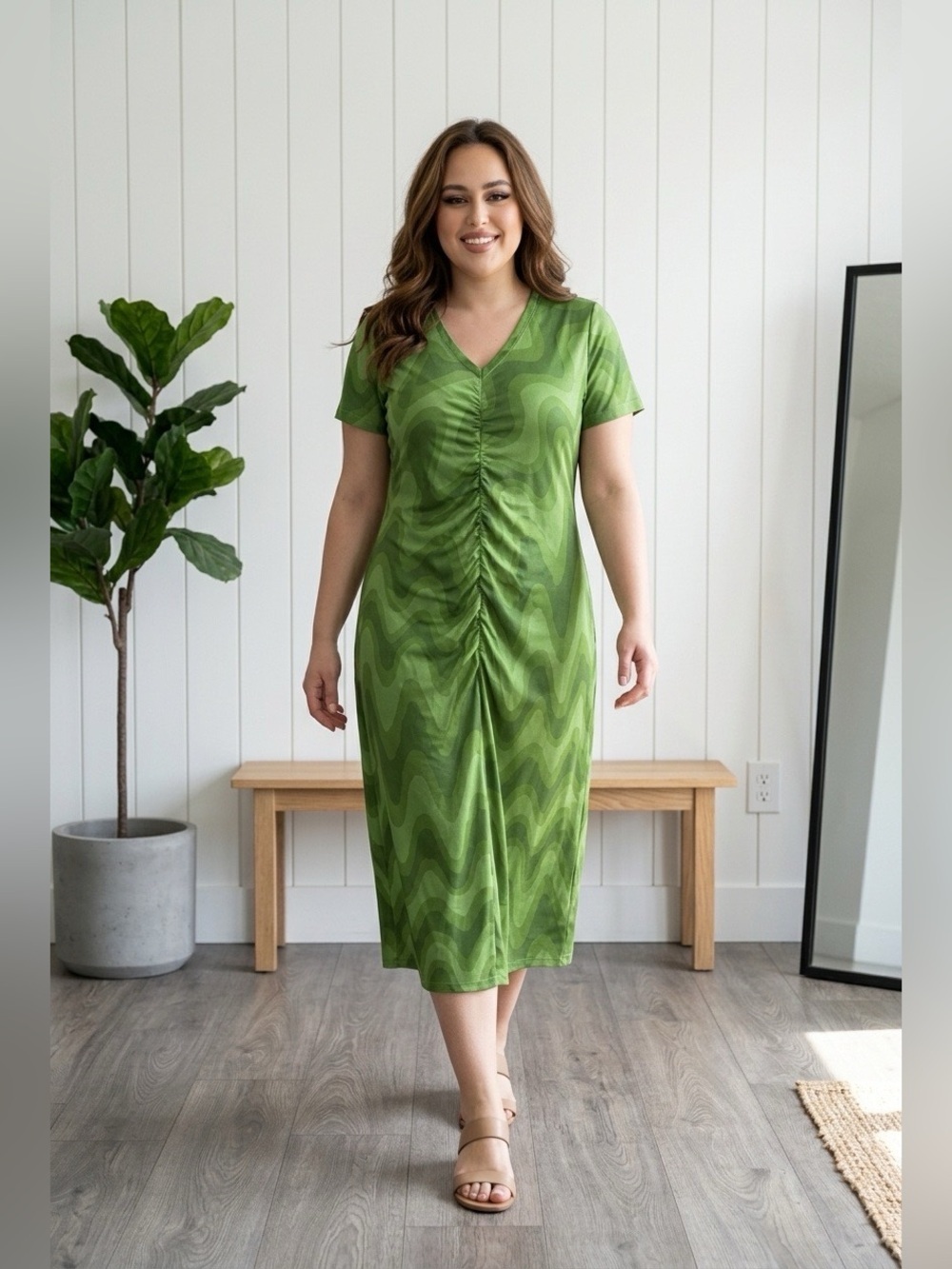 Green Wavy Pattern Dress